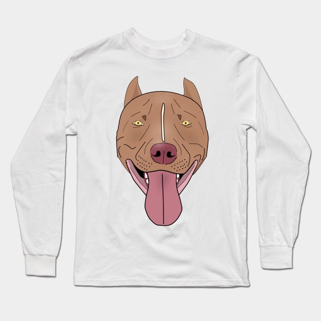 Smiling Red Nose Pit Bull with his Tongue Out - Line Art Long Sleeve T-Shirt by ibadishi